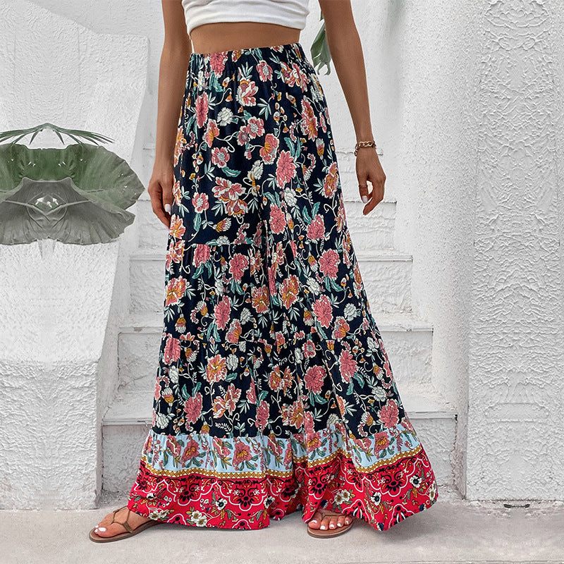 Pantalon Palazzo taille haute fleuri