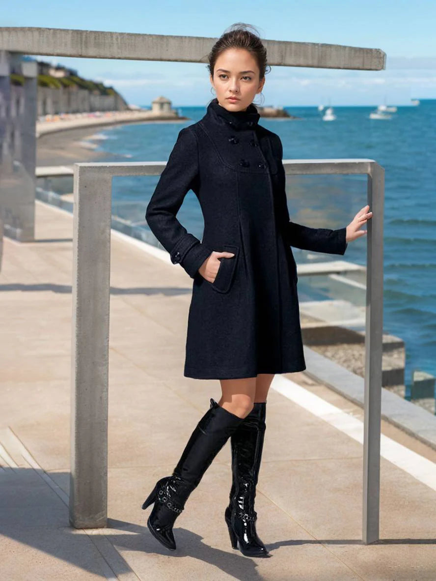 manteau double boutonnage à capuche  avec écharpe