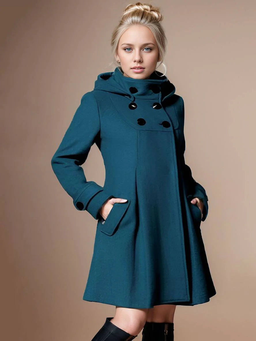 manteau double boutonnage à capuche  avec écharpe