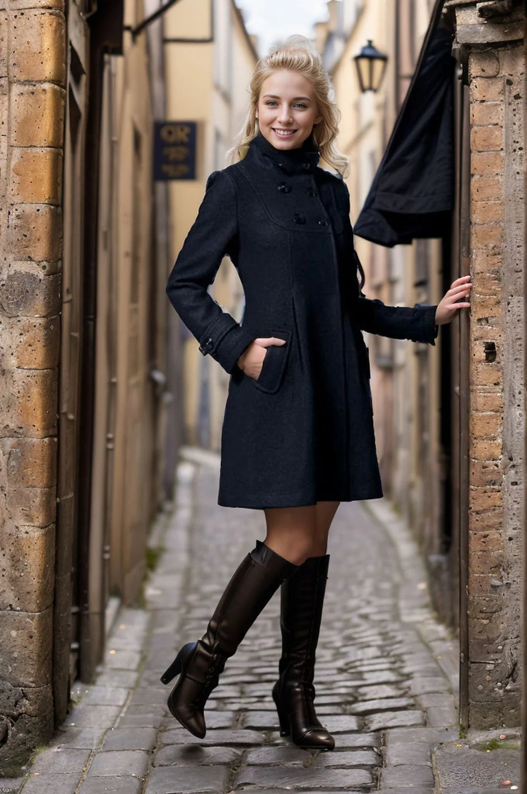 manteau double boutonnage à capuche  avec écharpe