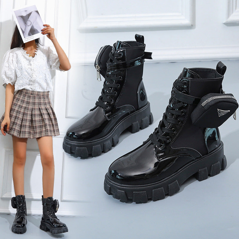 Bottes à lacets épaisses tendance avec mini-sac