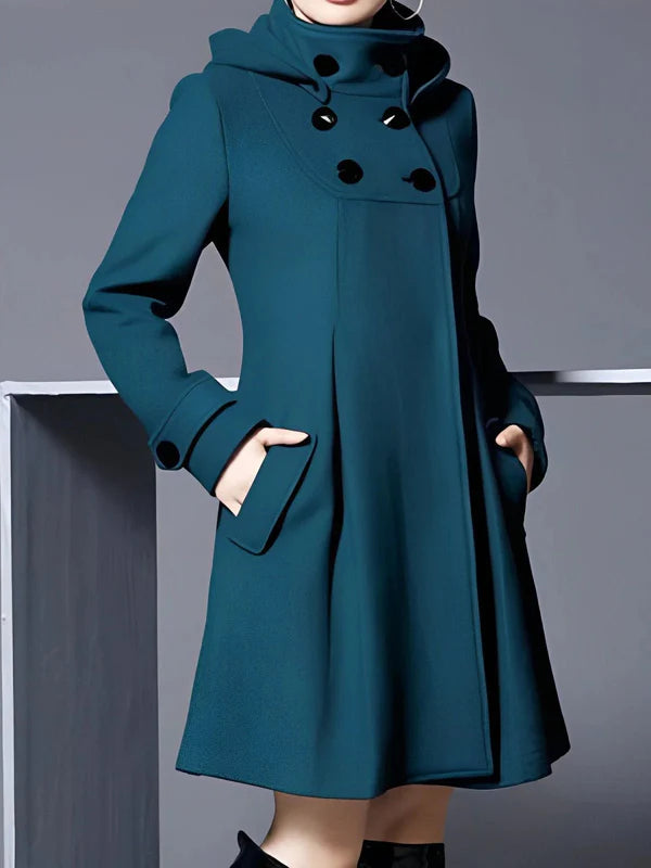 manteau double boutonnage à capuche  avec écharpe